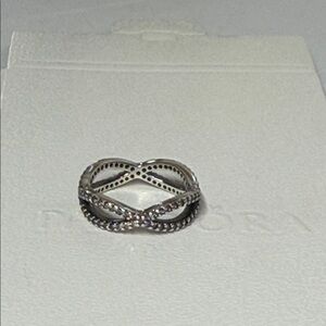 New Pandora Twisted Silver 925 Ale Ring with Black Accents